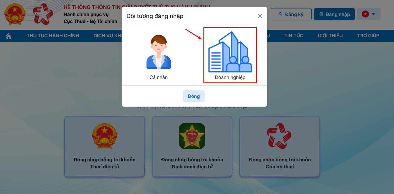 đăng nhập dịch vụ công