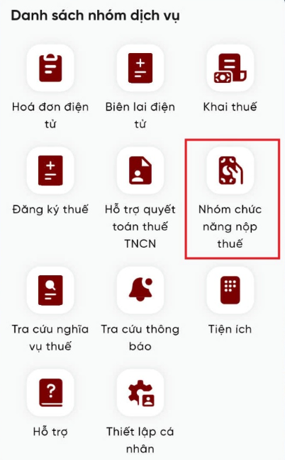 nhóm chức năng nộp thuế