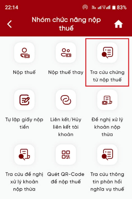 tra cứu chứng từ nộp thuế