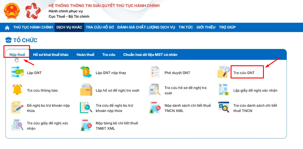 tra cứu giấy nộp tiền trên dịch vụ công