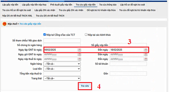 tra cứu giấy nộp tiền thuế điện tử
