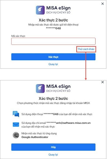 xác thực 2 bước theo cách khác