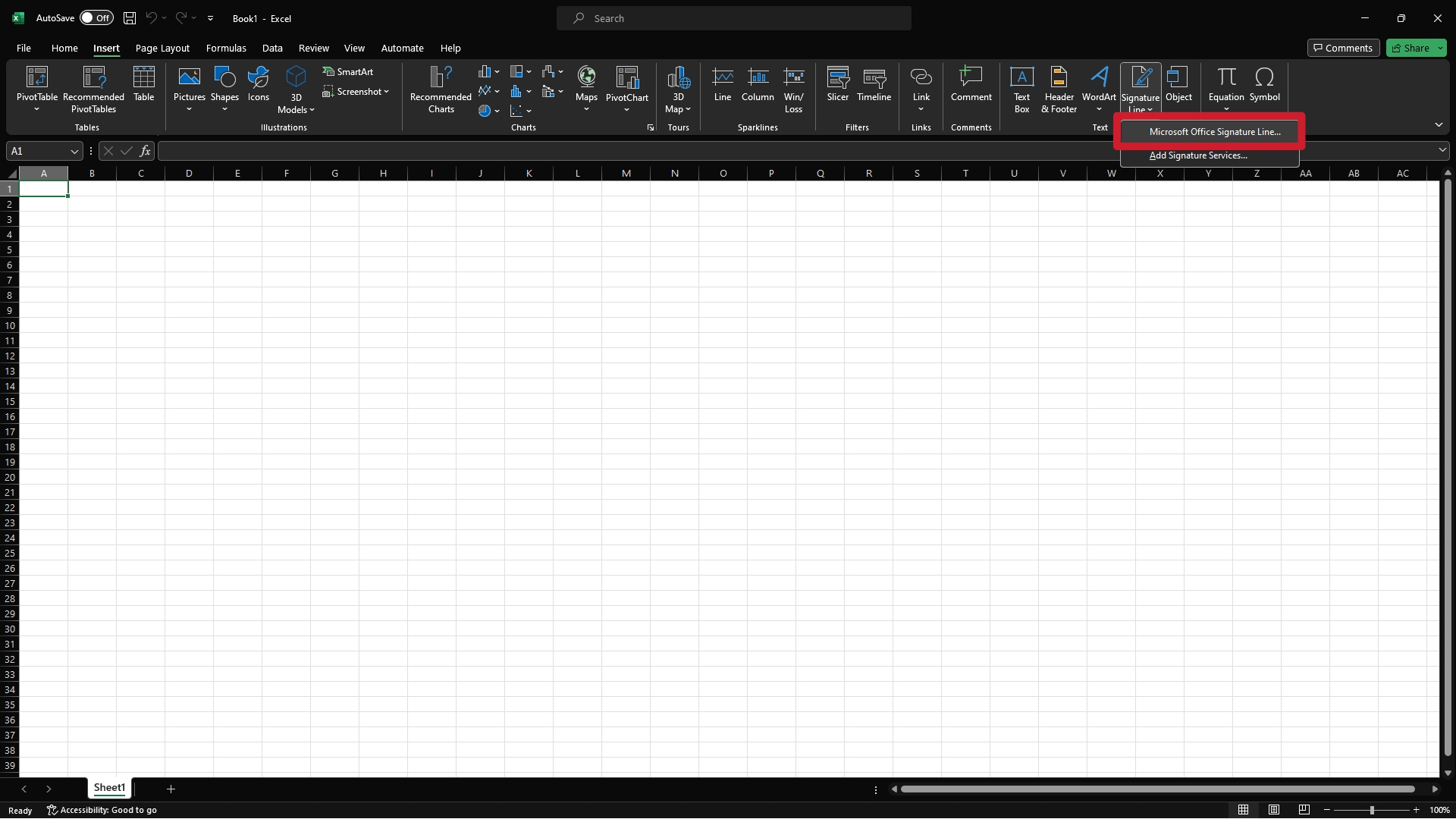 Microsoft Office dòng chữ ký trong Excel