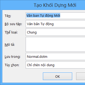 Hộp Tạo Khối Dựng Mới Word Windows