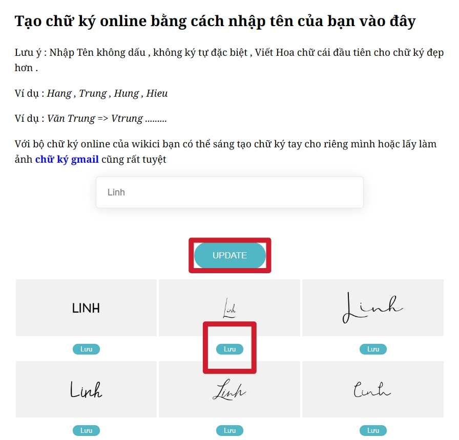 Lưu chữ ký trên WIKICI.com