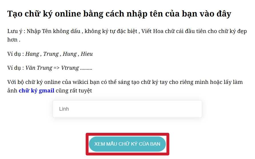 Tạo chữ ký online trên WIKICI.com