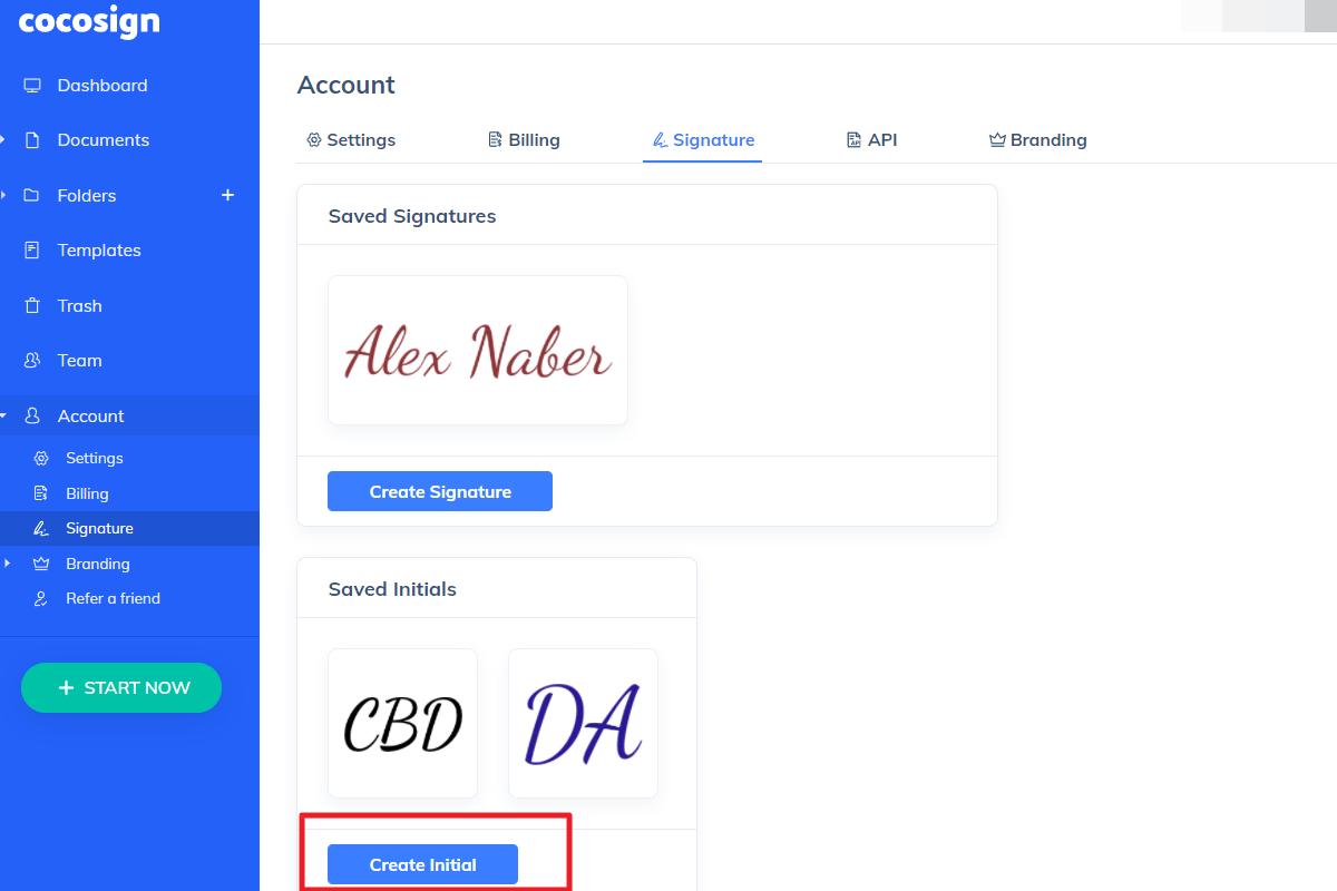 Tạo chữ ký viết tắt trên CocoSign.com