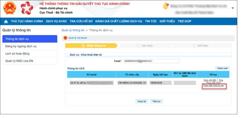 nhập tài khoản và mật khẩu chữ ký số từ xa
