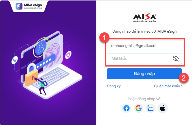 đăng nhập tài khoản esign