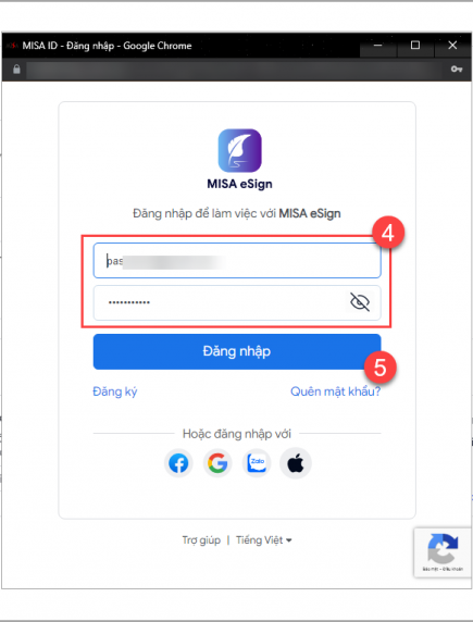 Đăng nhập tài khoản chữ ký số MISA eSign