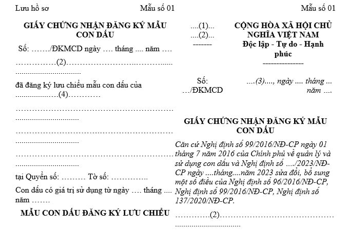 mẫu giấy chứng nhận đăng ký con dấu