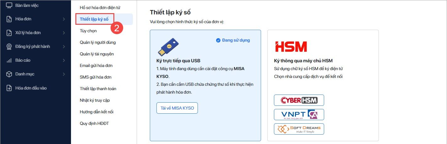 thiết lập chữ ký số