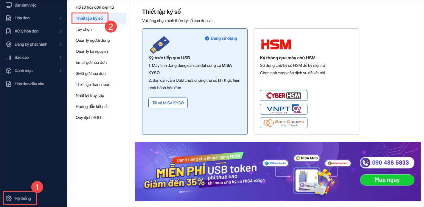 thiết lập chữ ký số