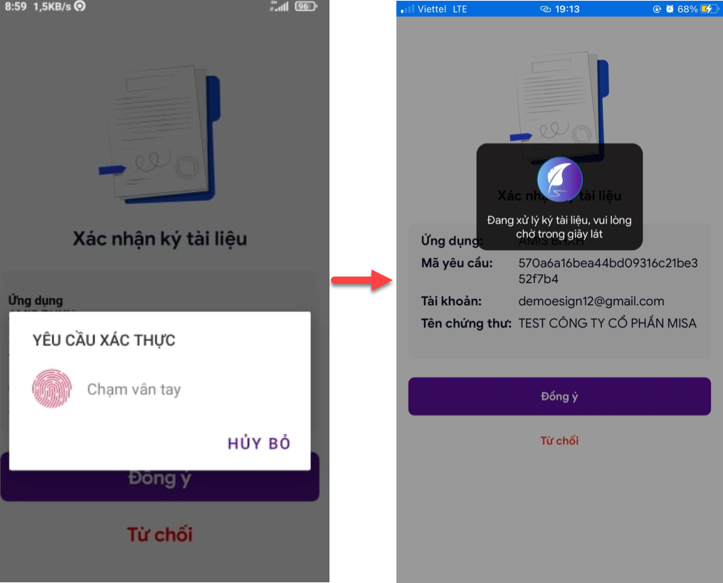 xác nhận lại bằng phương thức xác thực (Face ID, Touch ID, Mật khẩu thiết bị)