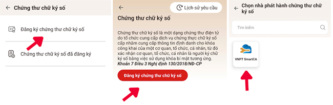 chọn đăng ký chứng thư số