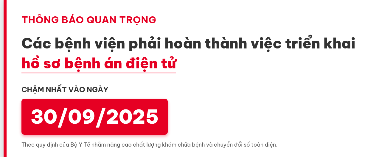 thời hạn triển khai bệnh án điện tử