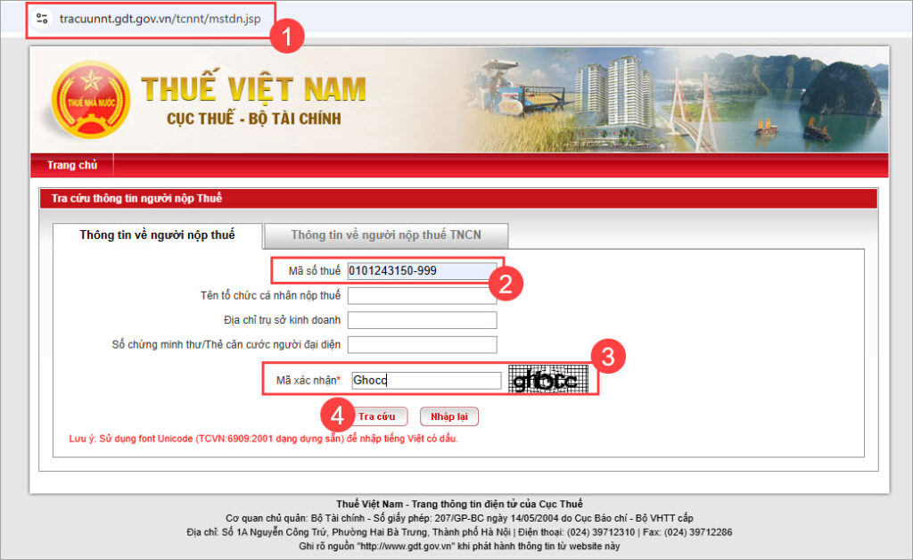 kiểm tra địa chỉ trên trang thuế Việt Nam
