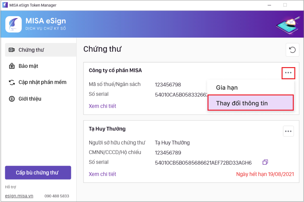 Truy cập MISA Token Manager