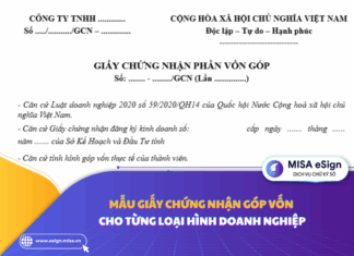 mẫu giấy chứng nhận phần vốn góp