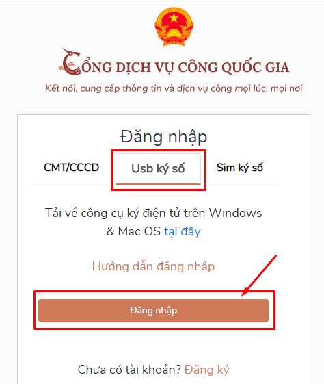 chọn usb ký số cổng dịch vụ công quốc gia