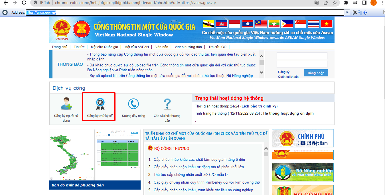 truy cập hệ thống Một cửa quốc gia