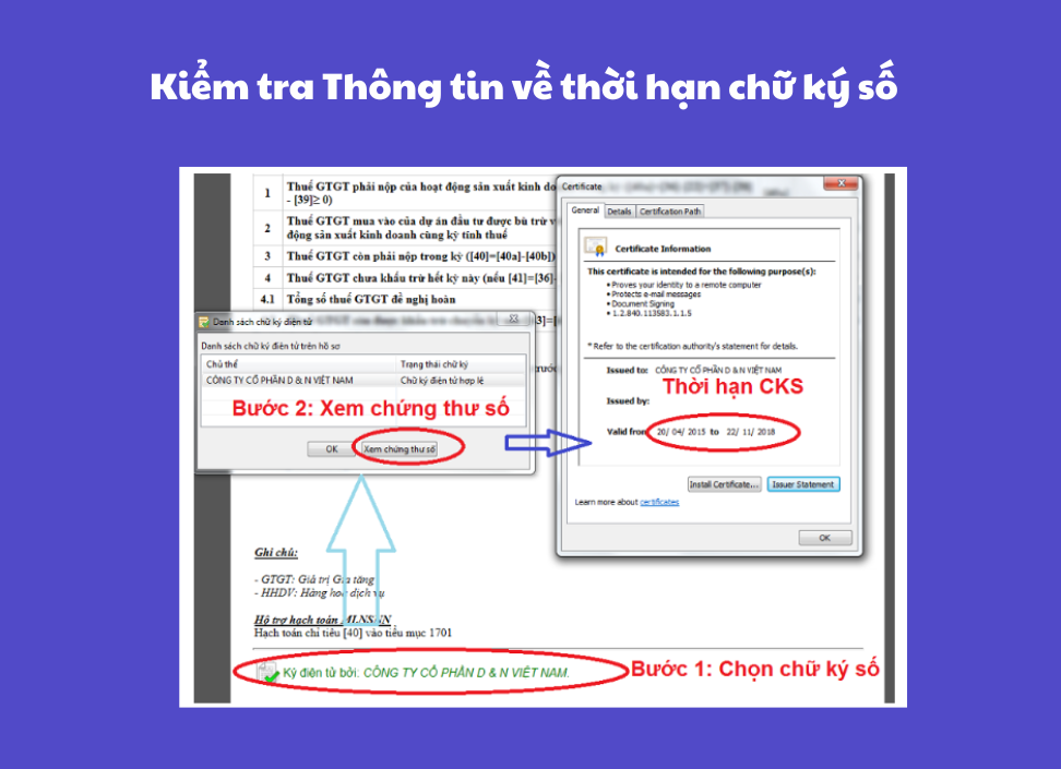 kiểm tra thông tin thời hạn chữ ký số