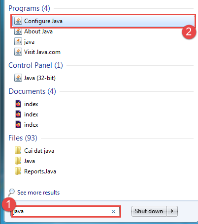 mở ứng dụng java