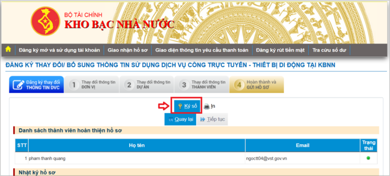 thay đổi chữ ký số dịch vụ công kho bạc với chủ tài khoản 16