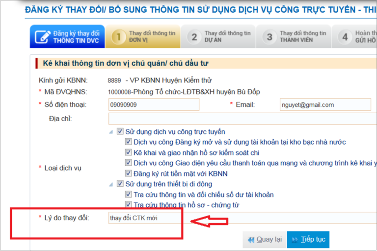 thay đổi chủ tài khoản cũ sang chủ tài khoản mới