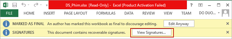 ký số trên excel