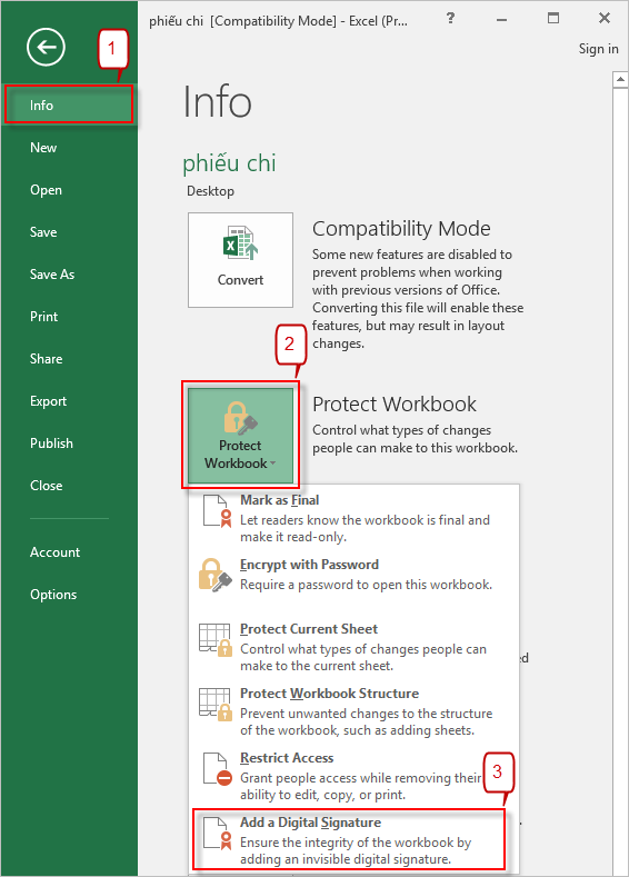 ký số trên excel