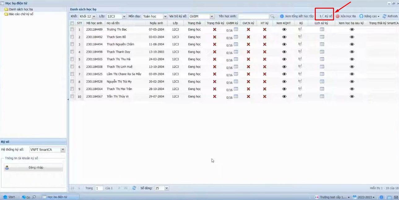 ký số học bạ điện tử