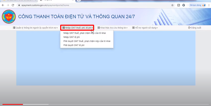 đăng nhập cổng thanh toán
