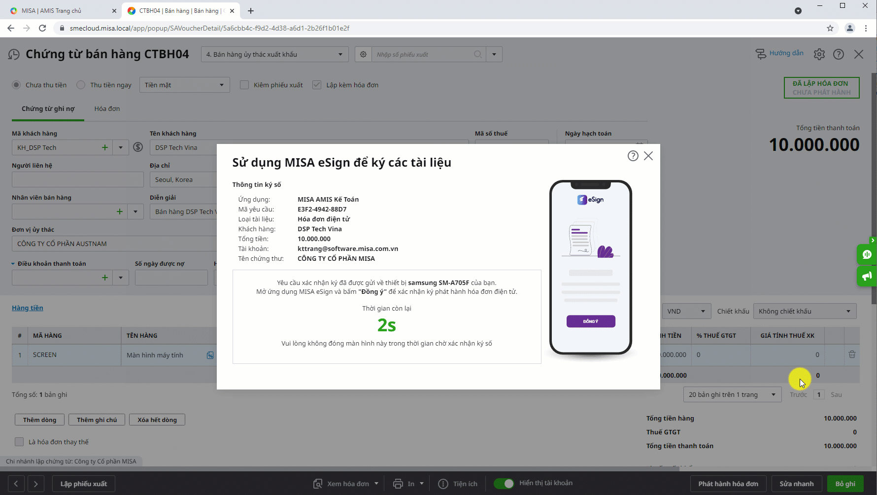 ký số hóa đơn thành công