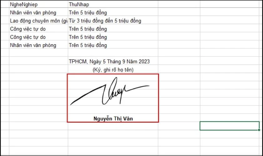 tách nền chữ ký trong excel