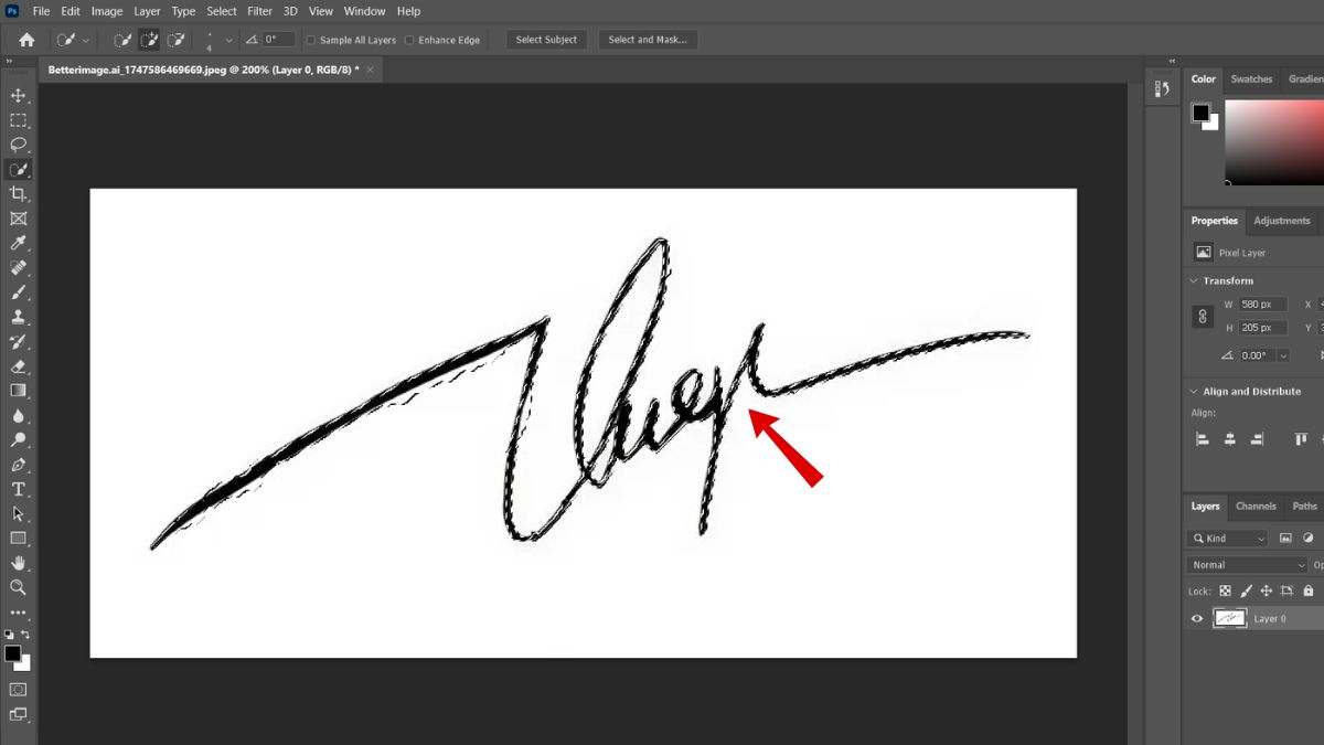 tách nền chữ ký trong Photoshop công cụ Quick Selection Tool.