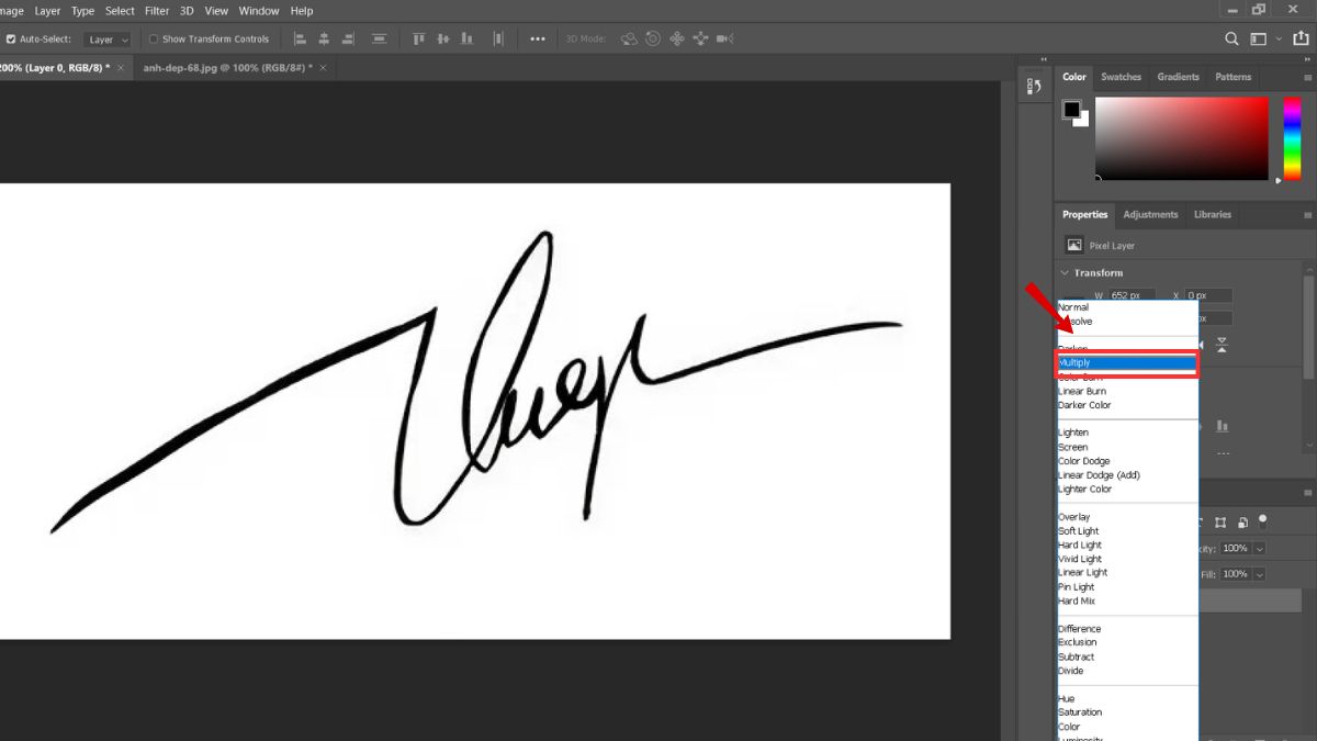 tách nền chữ ký chế độ Blend Mode trong photoshop