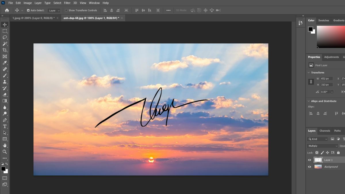 tách nền chữ ký trong photoshop chế độ Blend Mode