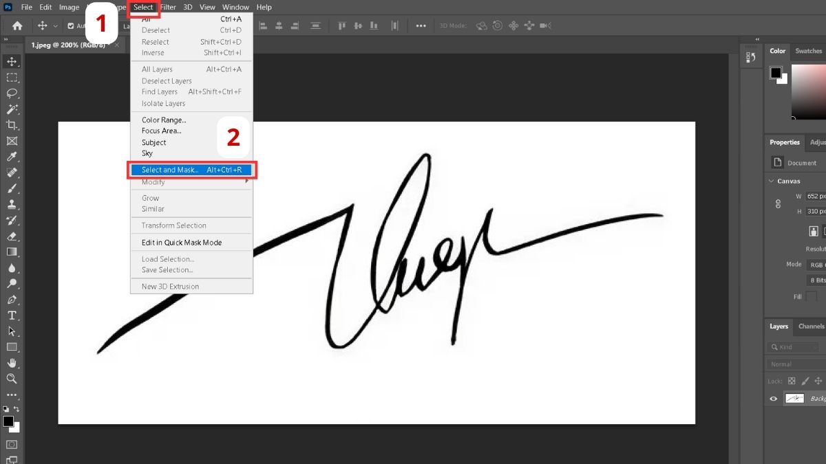 tách nền chữ ký bằng Select and Mask