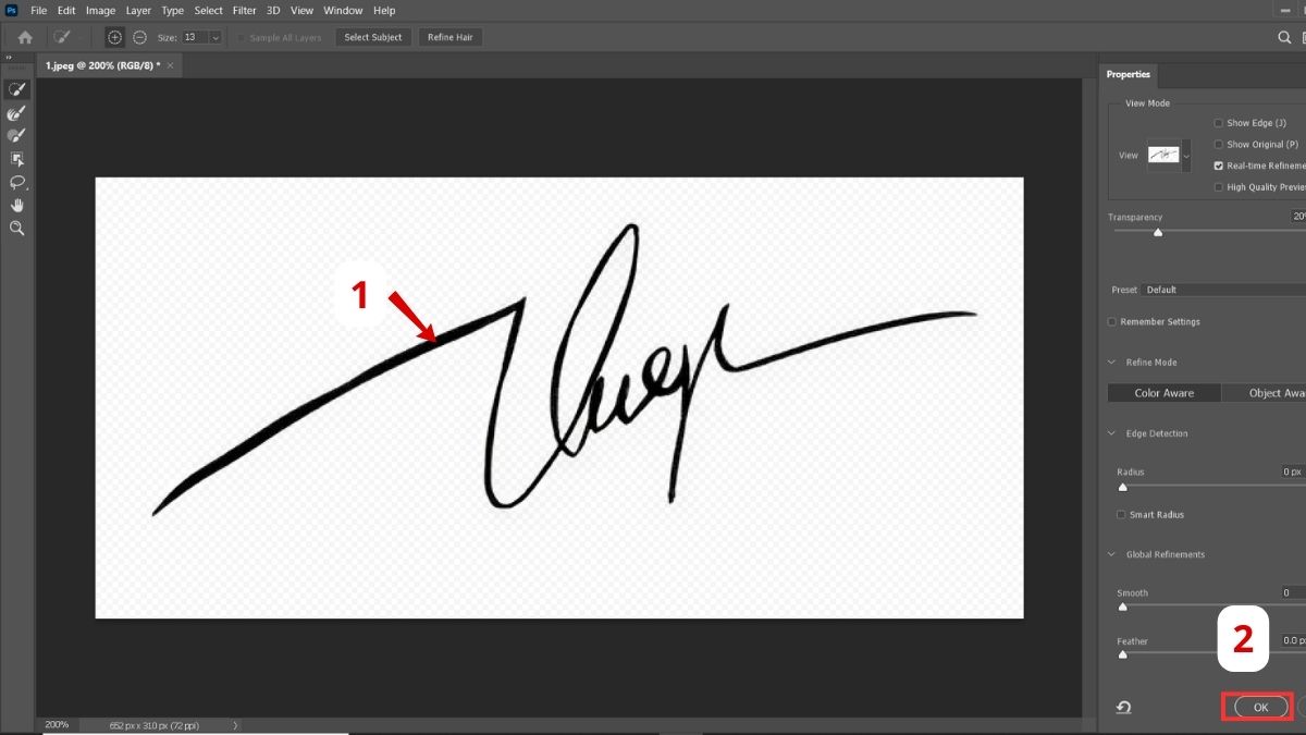 tách nền chữ ký trong Photoshop bằng Select and Mask