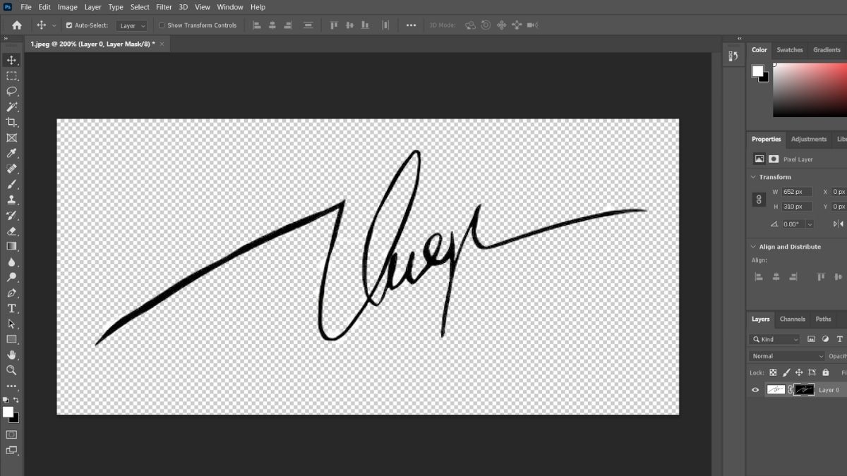 tách nền chữ ký bằng Select and Mask trong Photoshop