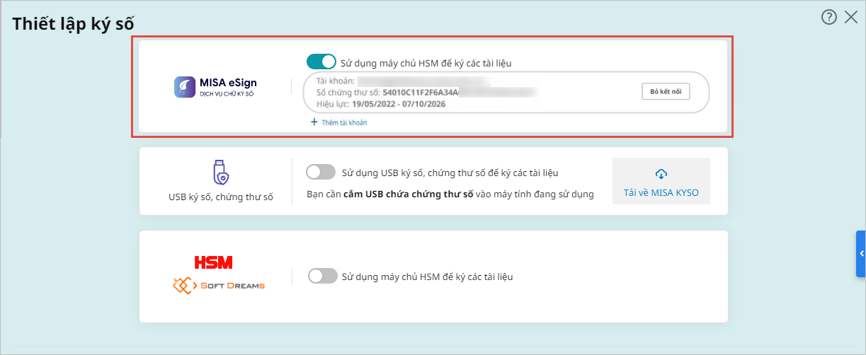 thiết lập chữ ký số từ xa
