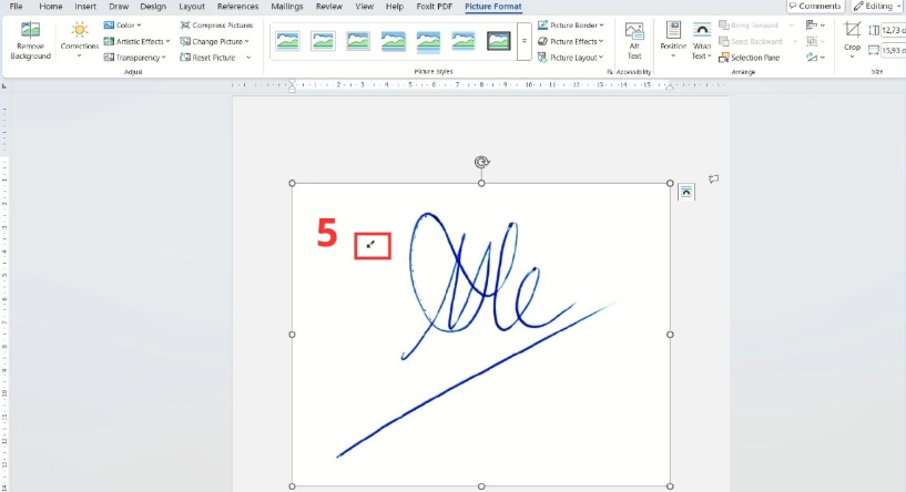 Nhấp chuột vào vùng nền chữ ký