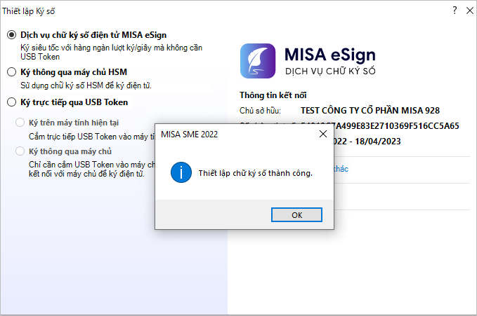 thiết lập chữ ký số MISA eSign