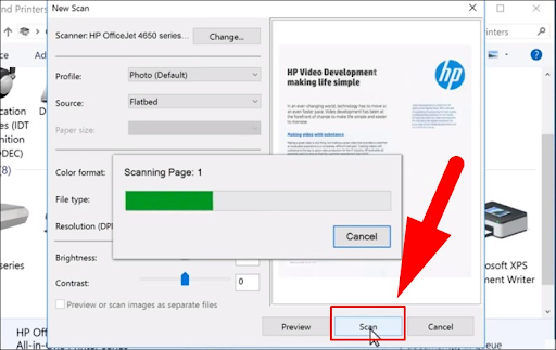 nhấn scan tài liệu