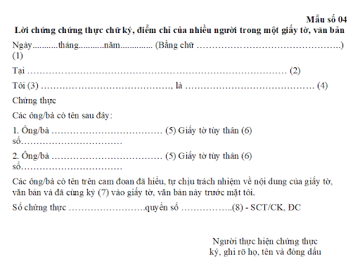 mẫu chứng thực chữ ký của nhiều người