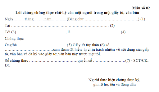 mẫu chứng thực chữ ký