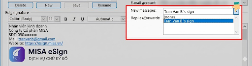 cài đặt hiển thị tự động chữ ký outlook