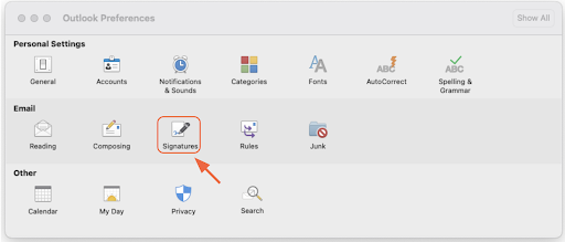 chữ ký outlook trên macbook