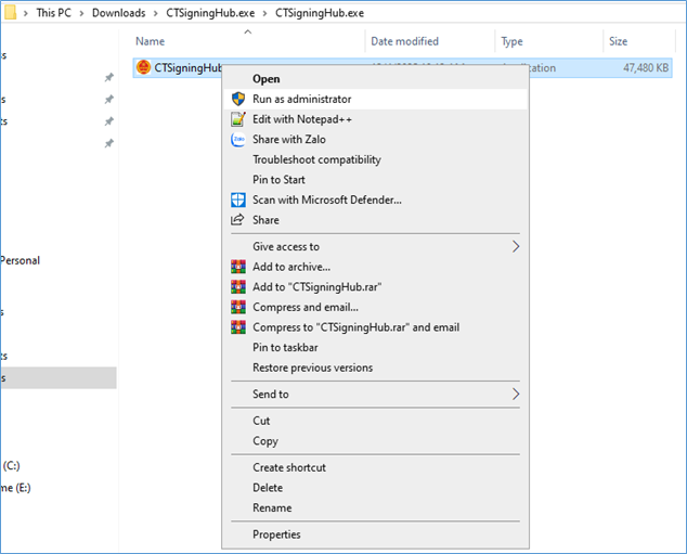 cài đặt TCT SigningHub